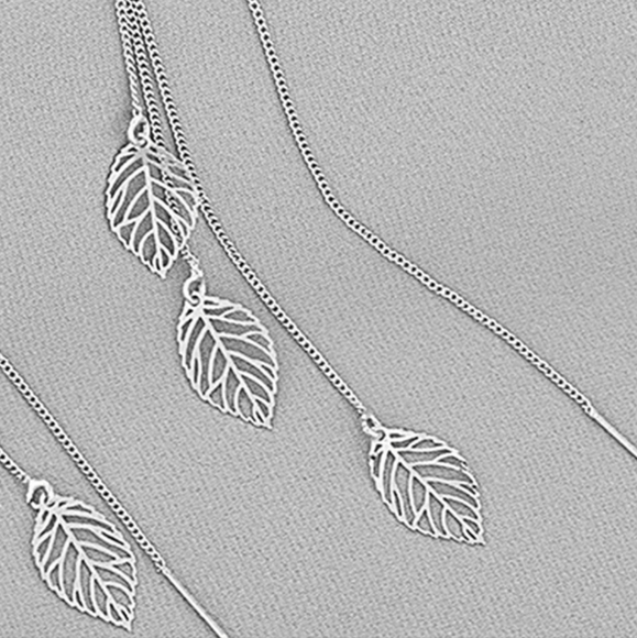 🍃🍃NEW🍃🍃Gorgeous Threaded Leaf Dangle Earrings in SILVER - Picture 3 of 13